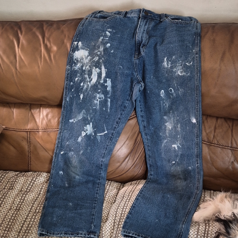 Men's Blue Jeans with Paint-Splatter Finish